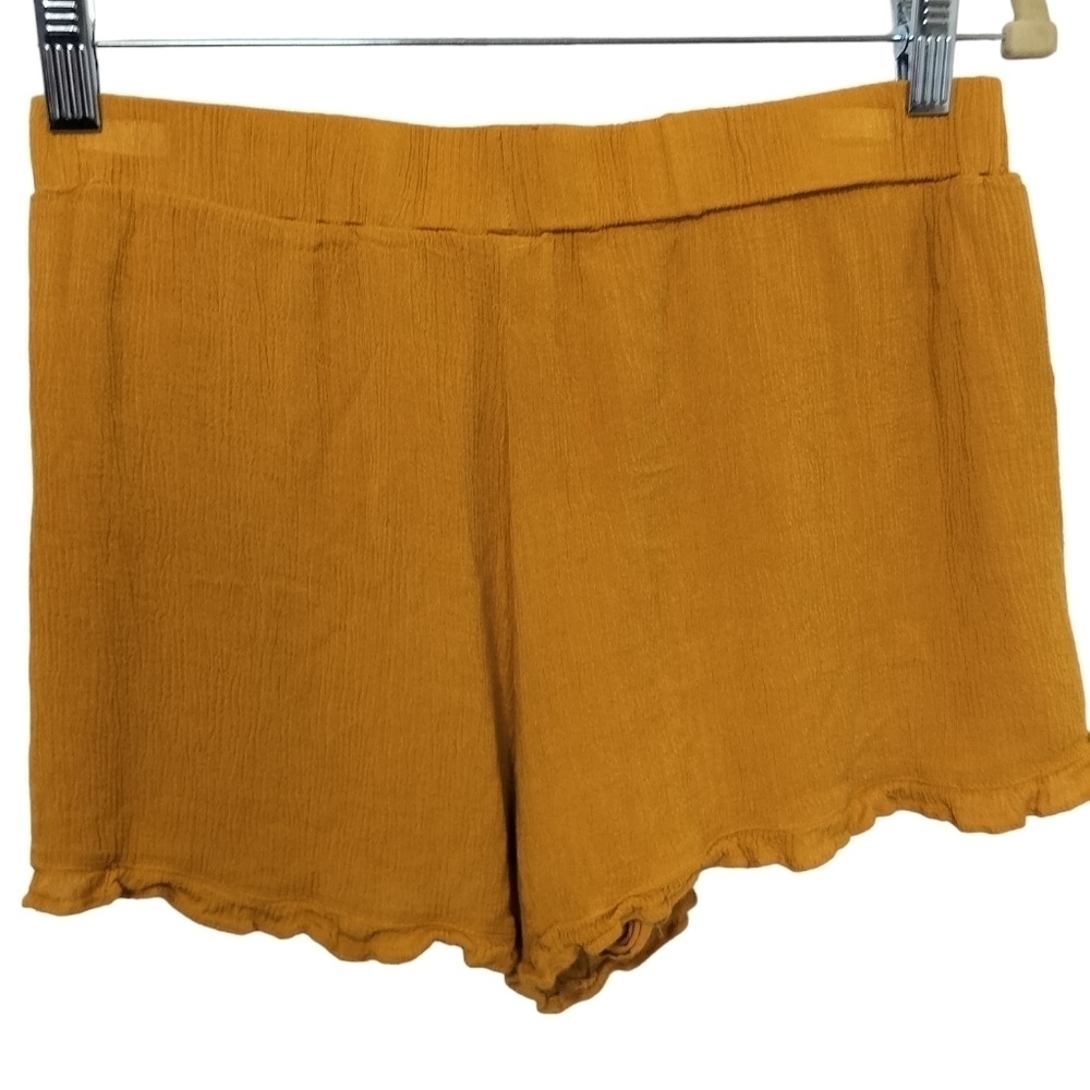 (1296) Umgee Mustard Yellow Boho Embroidered Ruffle Hem Shorts Size Small - Picture 4 of 8